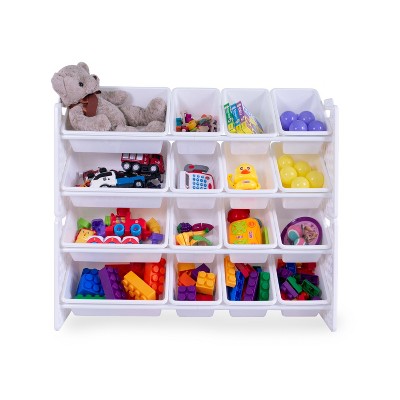White Stackable Toy Organizer with 16 Removable Bins