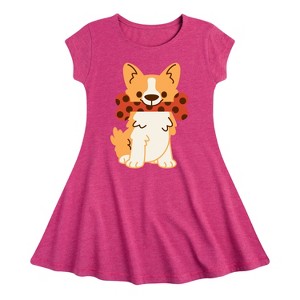 Girls' - Instant Message - Corgi With Bone Fit & Flair Cap Sleeve Graphic Dress - 1 of 4