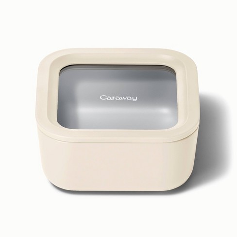 Caraway Home Small Ceramic Coated Glass Food Storage Container Cream ...
