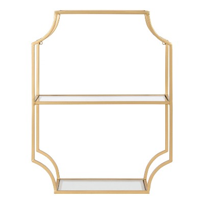 Elegant Gold and Glass Geometric Cube Wall Shelf, 25.5"