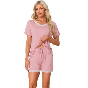 cheibear Women's Soft Shorts Sleeve Nightwear with Pockets Pajama Set 2 Pcs - 1 of 4