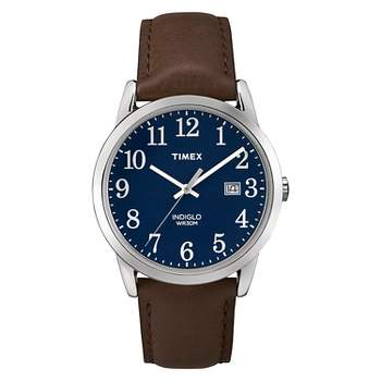 Men's Timex Easy Reader Watch with Leather Strap - Silver/Blue/Brown TW2P759009J