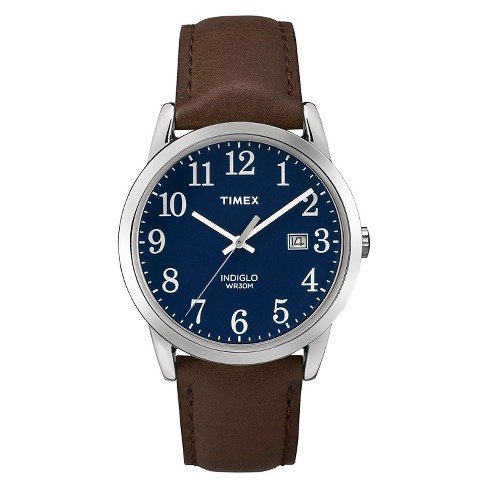 Men's Timex Easy Reader Watch With Leather Strap - Silver/blue/brown  Tw2p759009j : Target