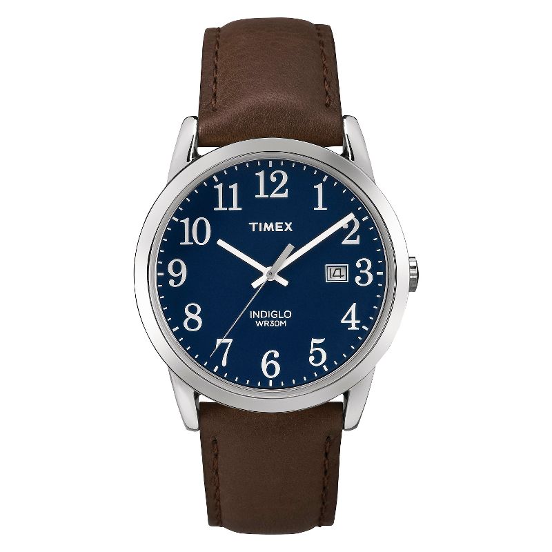 Men&#39;s Timex Easy Reader Watch with Leather Strap - Silver/Blue/Brown TW2P759009J, 1 of 4