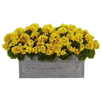Nearly Natural 18-in Geranium Artificial Plant in Stone Planter UV Resistant (Indoor/Outdoor)
