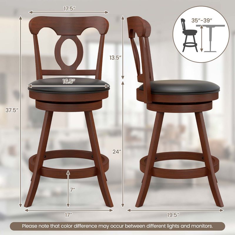 Costway Set of 2 Bar Stools  Swivel Counter Height Chairs with Footrest for Kitchen, 3 of 9