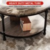 Coffee Table, 34.5'/30.5' Round Coffee Table with 2-Tier Storage Shelf - Rustic Wood Grain Brown, Metal Frame (Living Room/Reception) - 4 of 4