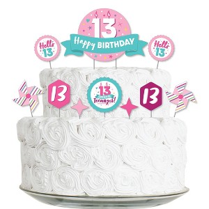 Big Dot of Happiness Girl 13th Birthday - Official Teenager Birthday Party Cake Decorating Kit - Happy Birthday Cake Topper Set - 11 Pieces - 1 of 4