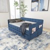 APRILSOUL Blue Velvet Twin Daybed with Trundle, Button-Tufted, No Box Spring, 2 Side Pockets, Easy Assembly, Modern Luxe Guest/Seating - 2 of 4