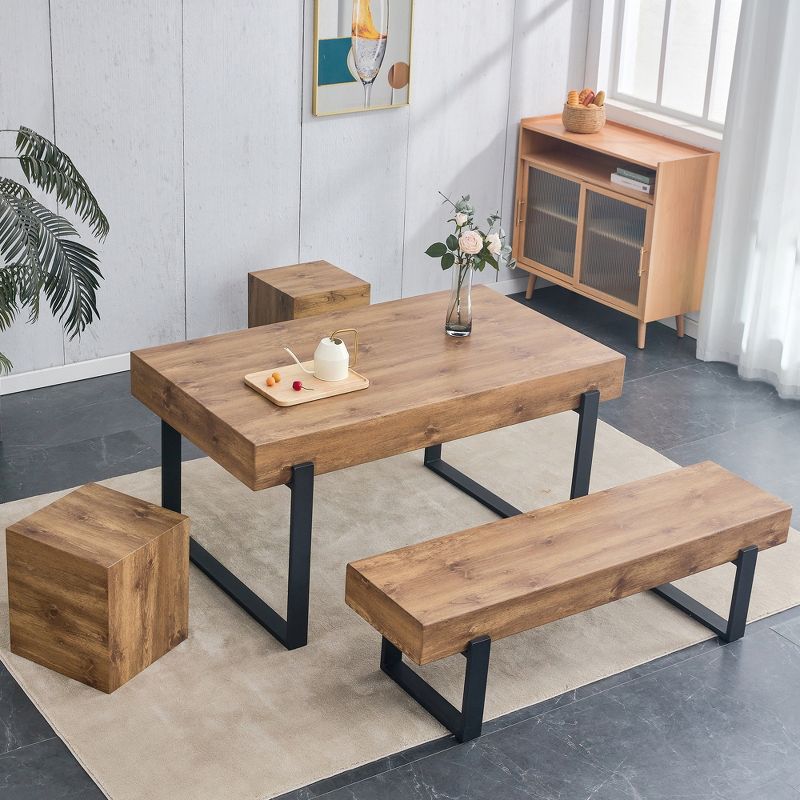 4/3-Piece Dining Table Set for 4-6 People, 59" Kitchen Table Set with Bench, Natural Wood Wash 4M - ModernLuxe, 2 of 15