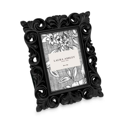 Laura Ashley 5x7 Light Blue w/Gold Vintage Inspired Resin Scroll Design Picture Frame with Thin Border, Horizontal & Vertical for Tabletop and Wall Display, Home Décor (5x7, Light Blue w/Gold