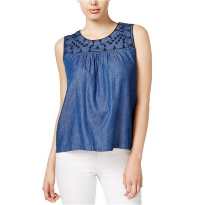 maison Jules Womens Embroidered Pullover Blouse