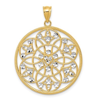 Black Bow Jewelry 14k Yellow Gold & White Rhodium Round Filigree Pendant, 28mm