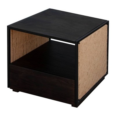 Cottage Charm Acacia Wood & Woven Jute Nightstand - Brown/Black
