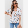 Amaryllis Women’s Puff Sleeve Smocked Waist Square Neck Printed Top with Ruffle Trim Flowy Hem - 4 of 4