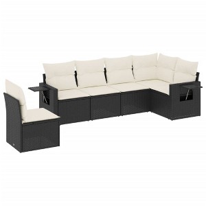 vidaXL 6 Piece Patio Sofa Set with Cushions Black Poly Rattan - Black and Cream Without Table - 1 of 4