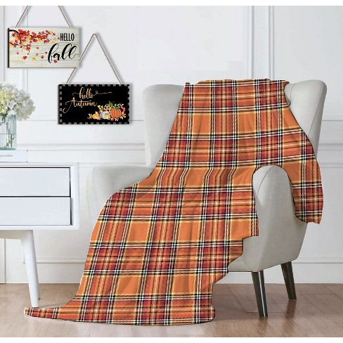 Kate Aurora Ultra Soft Cozy Oversized Plaid Autumn Harvest Plush Accent Throw Blanket 50 in. W x 70 in. L