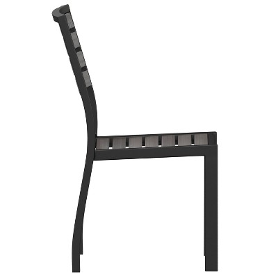 Gray Faux Teak and Aluminum Outdoor Patio Chairs, Set of 2