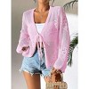 Coolmee Women's Tie Front Lightweight Crochet Cardigan Shrugs Knit Cardigan Crop Tops Cover Up - 3 of 4