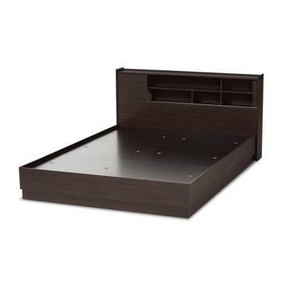 Modern Larsine Queen Platform Bed with Bookcase & Storage - Brown