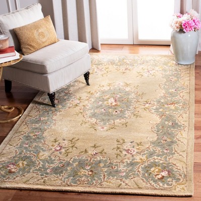 Ivory and Light Blue Rectangular Hand-Tufted Wool Area Rug