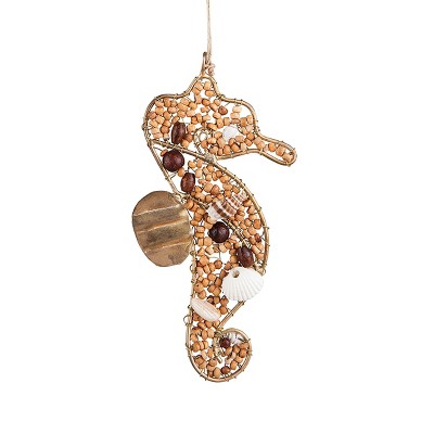 Gallerie II Natural Brown Beaded Iron and Wood Coastal Beach Seahorse Christmas Xmas Ornament