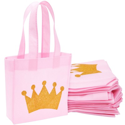 Blue Panda 24 Pack Princess-Themed Party Favor Bags for Birthday Celebrations, Pink Gift Totes for Baby Shower, Wedding, Bachelorette, 6.5 x 7 x 2 In