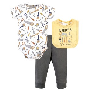 Hudson Baby Infant Boy Cotton Bodysuit, Pant and Bib Set, Construction Work - 1 of 4