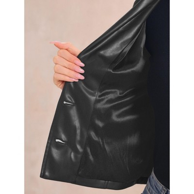 Allegra K Women's Faux Leather Motorcycle Vintage Cropped Blazer Jackets X-Small Black — фото 5