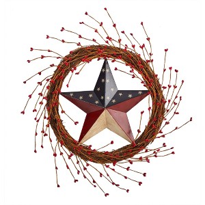 Nearly Natural 20” Americana Patriotic Star Wreath Red White and Blue - 1 of 3