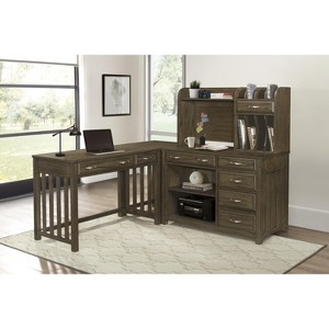 Vynxaria Brown Gray Wooden Desk with Keyboard Tray Modern Traditional Aesthetic 1pc Writing Table for Home Office - 1 of 4