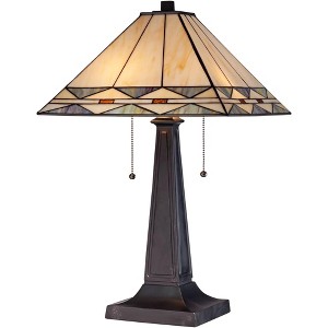 Robert Louis Tiffany Rustic Vintage Art Deco Accent Table Lamp 21.5" High Bronze Glass Art Square Shade for Living Room Bedroom House Bedside - 1 of 4