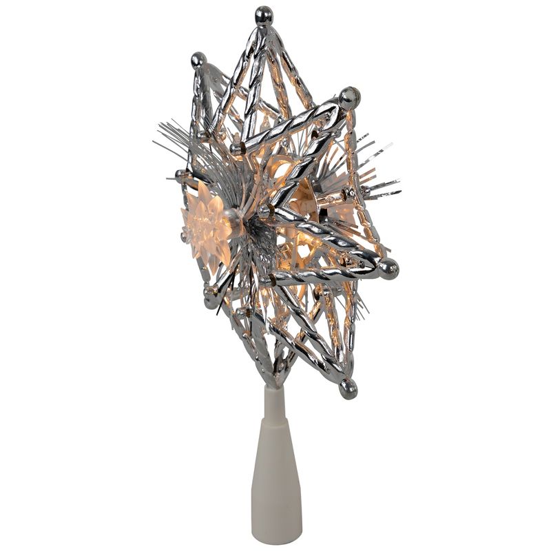 Northlight 8" Lighted Silver Tinsel Star Christmas Tree Topper - Clear Lights, White Wire, 5 of 7