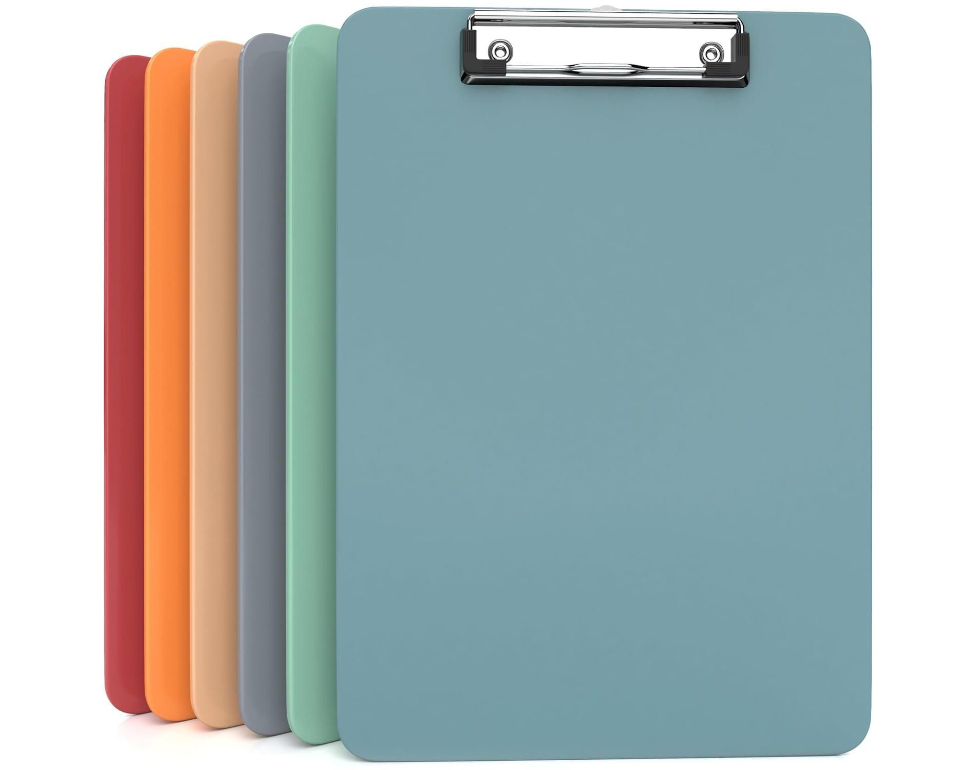 Kiggos 6 Pack Boho Colored Plastic Clipboards Letter Size Clip Boards with Metal Clip and Hanging Hook for Classroom Office