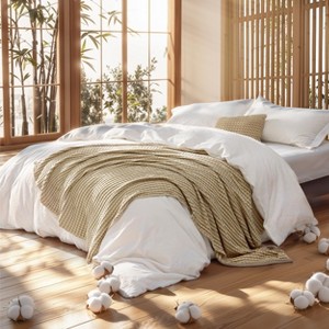 5-Piece Comforter Set with Cotton Waffle Throw Blanket - 1 of 4