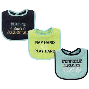 Luvable Friends Baby Boy Cotton Drooler Bibs with Fiber Filling 3pk, Sports, One Size - 1 of 1