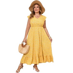 Plus Size Sleeveless Floral Hem Pocket Long Dress for Women Summer Casual Boho Maxi Dress - 1 of 4