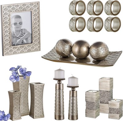 Dublin Silver Textured Pillar Candle Holder Set of 2