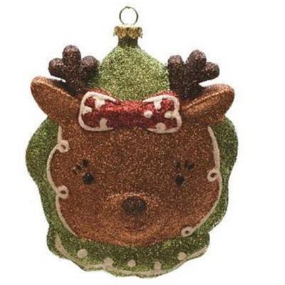 Northlight 4.5" Brown and Green Glittered Shatterproof Reindeer Head Christmas Ornament