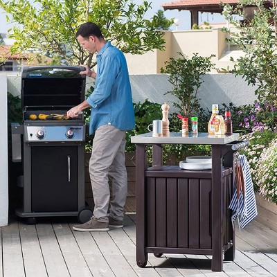 Unity 40 Gallon Brown Outdoor Grill Cart with Stainless Steel Top