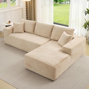 108" Cloud Sectional Couch with L-Shape Chaise, Modern Corduroy Modular Sofa with Deep Seat, Boneless Cloud Couches for Living Room Bedroom - 1 of 4