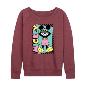 Women's - Disney - Mickey Sunbathe Lightweight French Terry Wide Neck Long Sleeve Shirt - 1 of 4