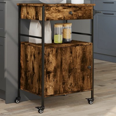 vidaXL Kitchen Trolley Smoked Oak 22 in.x16.9 in.x35.2 in. Engineered Wood