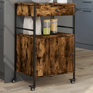 vidaXL Kitchen Trolley Smoked Oak 22 in.x16.9 in.x35.2 in. Engineered Wood - 1 of 4