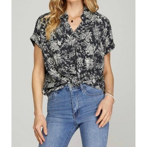 Women's Cassie Drop Shoulder Printed Top - SHE + SKY - 1 of 2