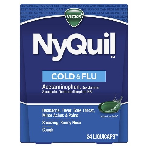 Vicks NyQuil Cold & Flu Nighttime Relief LiquiCaps - 24ct : Target Vicks NyQuil Cold & Flu Nighttime Relief LiquiCaps - 24ct : Target