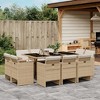 vidaXL 11-Piece Patio Dining Set with Cushions - Poly Rattan, Beige/Black, Glass Tabletop - Outdoor Garden Furniture - 2 of 4