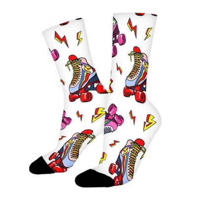 Roller Skate Pattern Women Printed Crew Socks Funny Funky Socks Soft Polyester Novelty Gifts for Artists Men