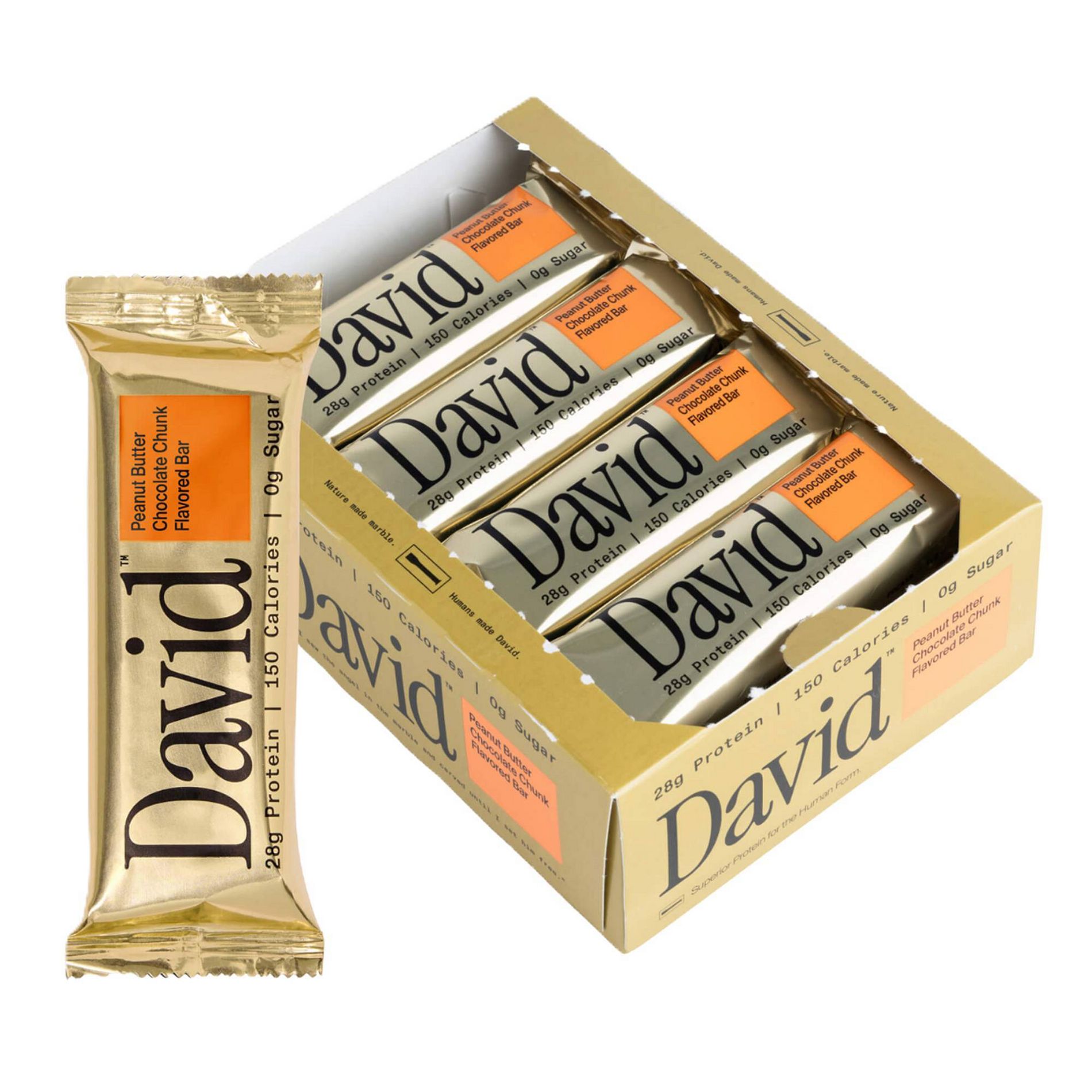 David Protein Gold Peanut Butter Chocolate Chunk High Protein Bars - 28g Protein - 12ct: Creamy, Ready to Eat