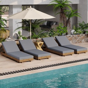 Christopher Knight Home Debra Outdoor 6-Position Adjustable Acacia Wood Chaise Lounge with Cushions (Set of 4) - 1 of 4